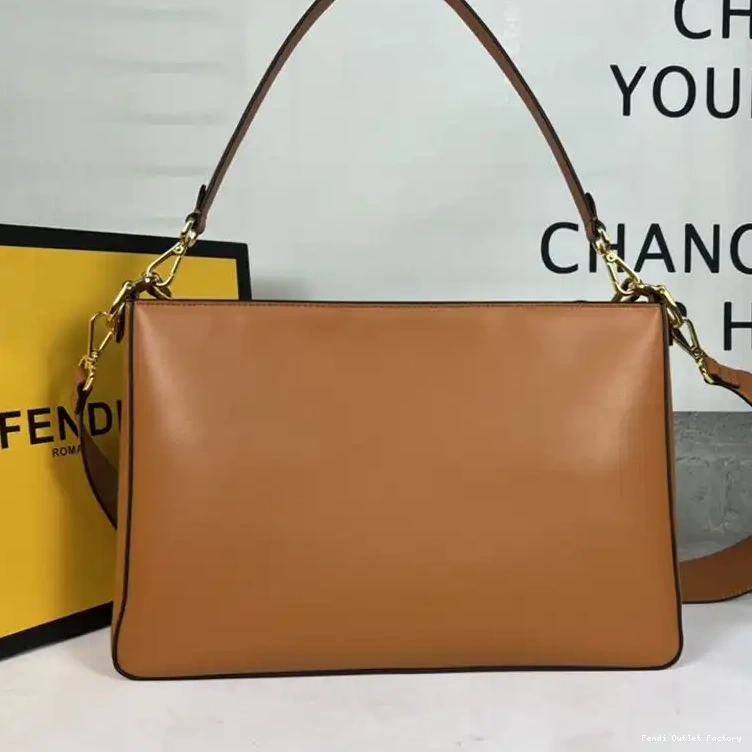 Vintage HOT Zip Fendi Shoulder Bag In O'Lock Calf Brown Leather 0529